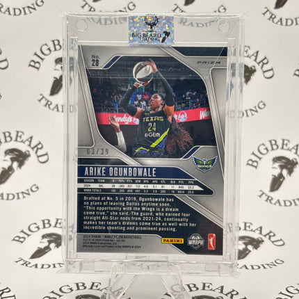 2024 Panini Prizm WNBA Arike Ogunbowale Black Velocity Prizm 3/39 Wings #28