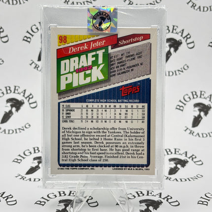 1993 Topps Baseball Derek Jeter #98 1992 Draft Pick RC Rookie