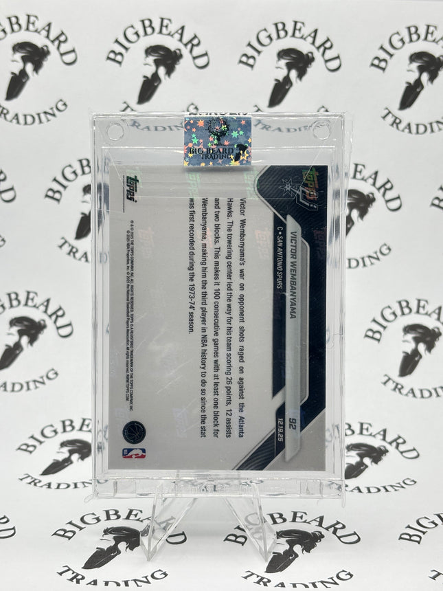 2025-26 NBA Topps Now Victor Wembanyama Card #92 San Antonio Spurs