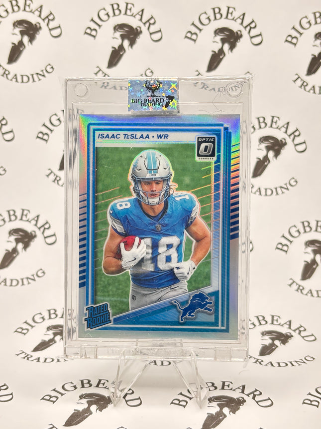 Isaac Teslaa 2025 Donruss Optic Silver Holo Prizm Rated Rookie RC Detroit Lions