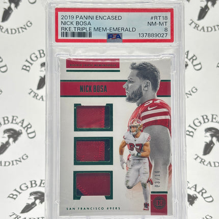 2019 Encased Nick Bosa Triple Mem Emerald /10 PSA 8