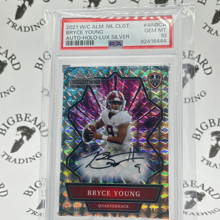 2021 Wild Card Alumination NIL CLGT Bryce Young Auto Holo Lux Silver PSA 10