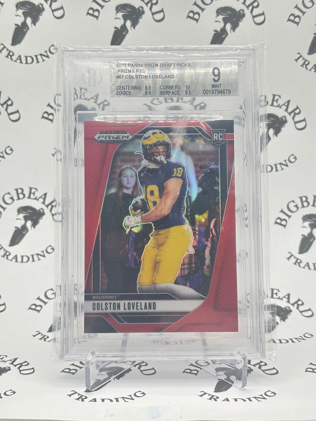 2025 Prizm Draft Picks Colston Loveland Red Prizm Rookie Card 67/399 BGS 9