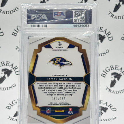 2018 Panini Select Lamar Jackson Tri-Color Prizm 157/199 PSA 10