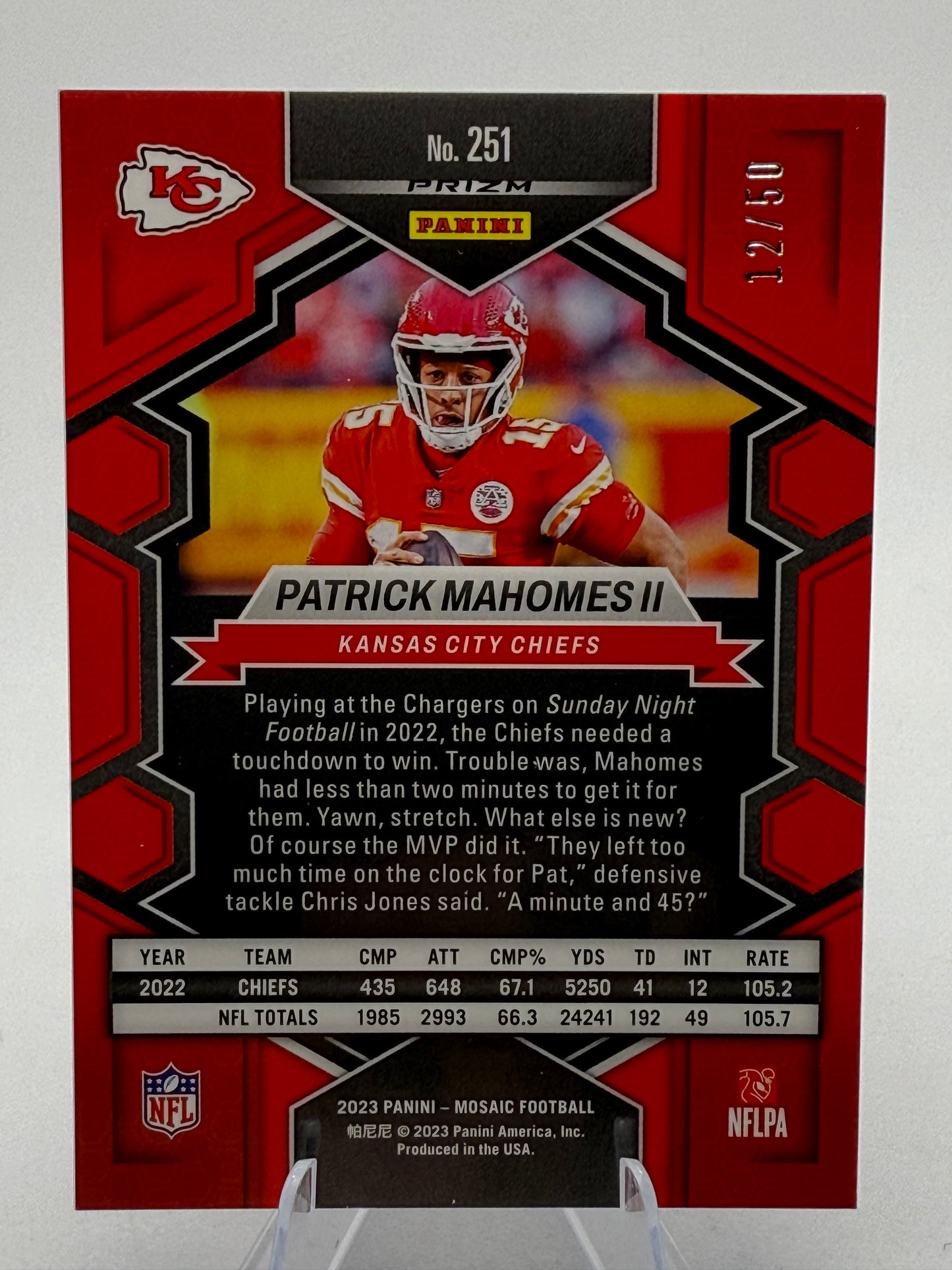 2023 Mosaic Patrick Mahomes II No.251 12/25 No Hurdle Purple