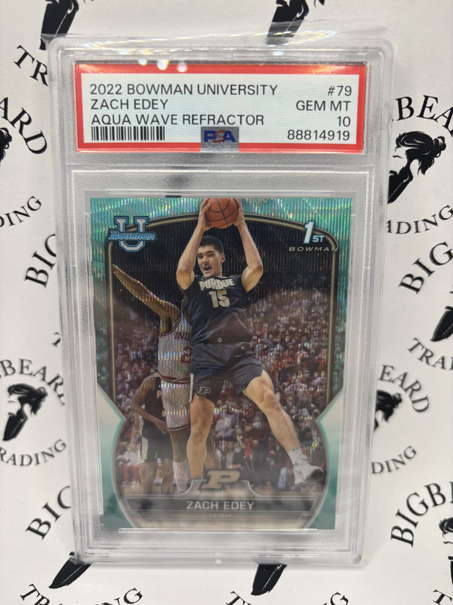 2022 Bowman University Zach Edey Aqua Wave Refractor PSA 10