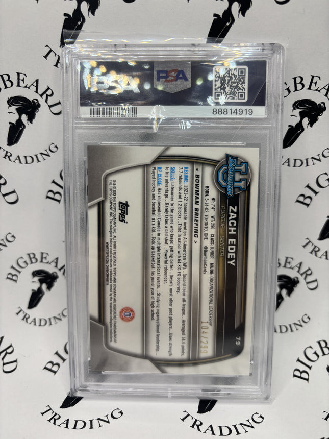 2022 Bowman University Zach Edey Aqua Wave Refractor PSA 10