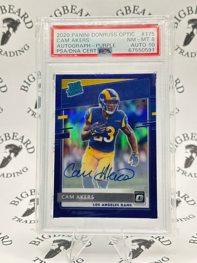2020 Panini Donruss Optic Cam Akers Autograph Purple PSA 8 AUTO 10