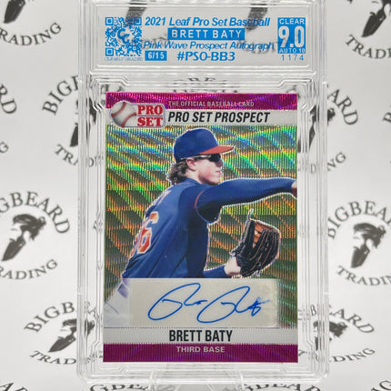2021 Leaf Pro Set Brett Baty Pink Wave Prospect Auto CCG 9