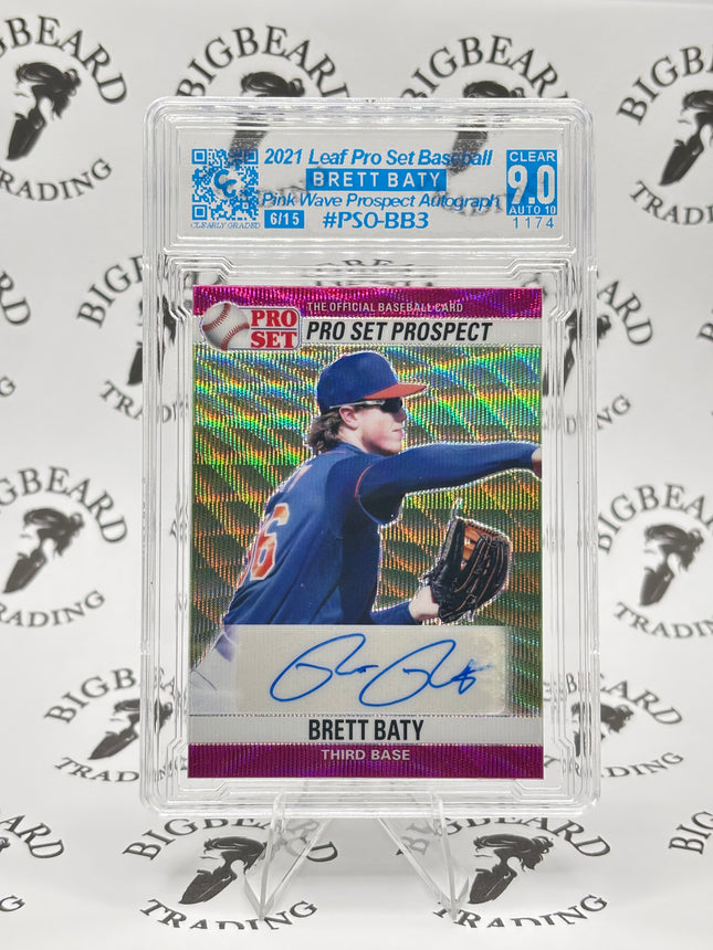 2021 Leaf Pro Set Brett Baty Pink Wave Prospect Auto CCG 9