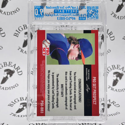 2021 Leaf Pro Set Brett Baty Pink Wave Prospect Auto CCG 9